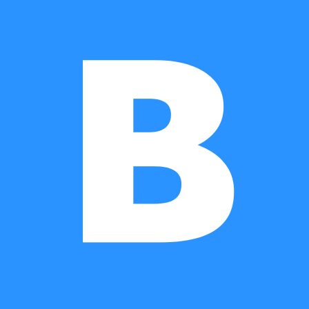 The letter B inside of a blue square. The B is white and capitalized. 